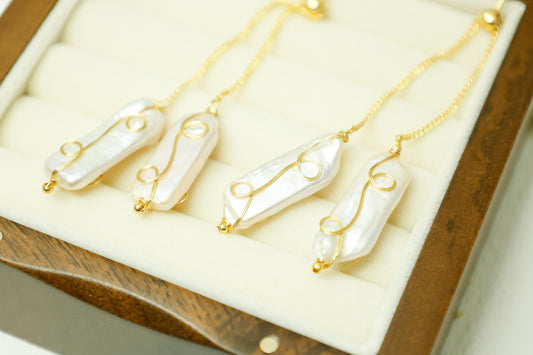 Gold Baroque Pearl Drop Earrings - Crafted with Brass