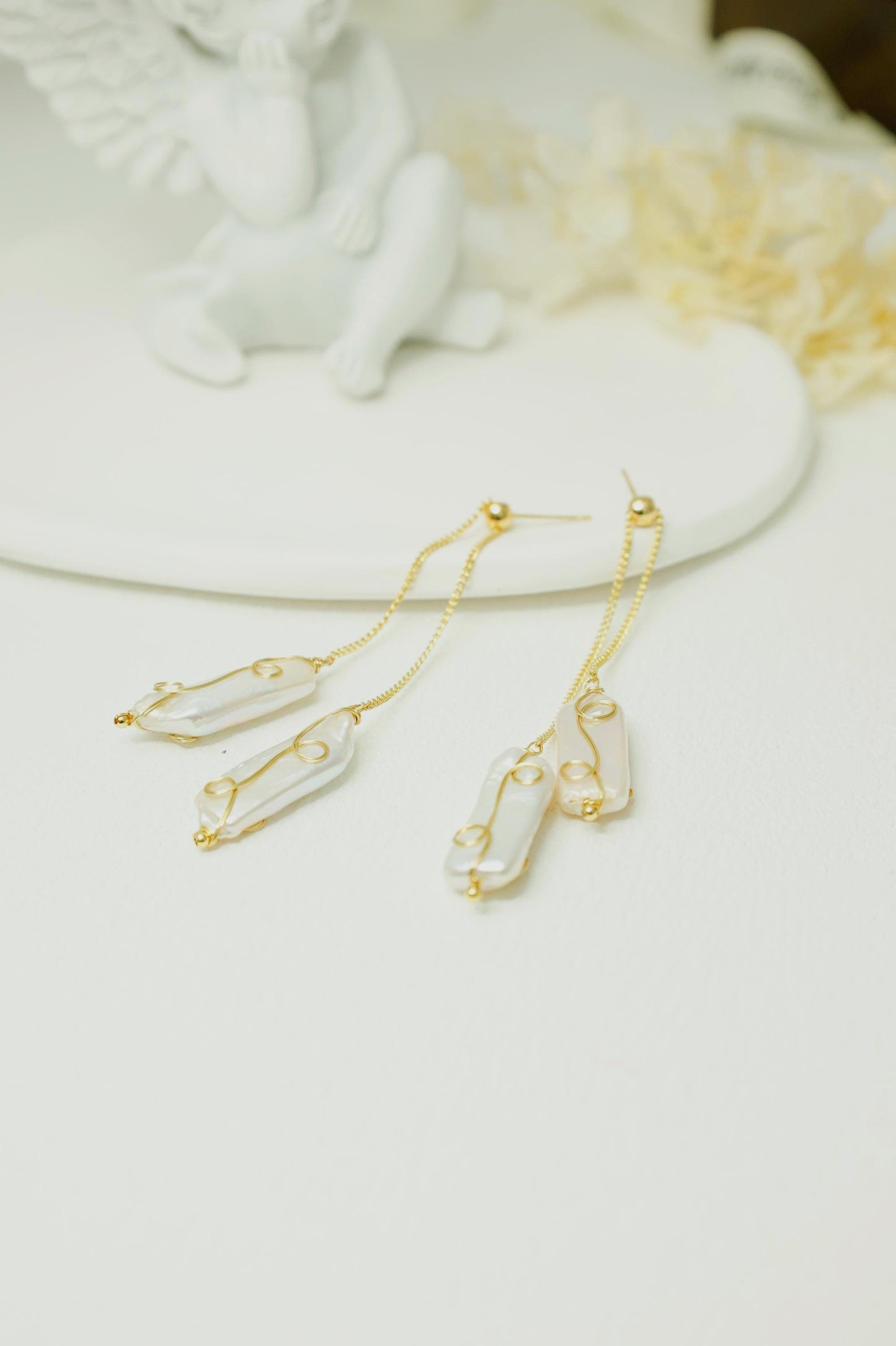 Gold Baroque Pearl Drop Earrings - Crafted with Brass