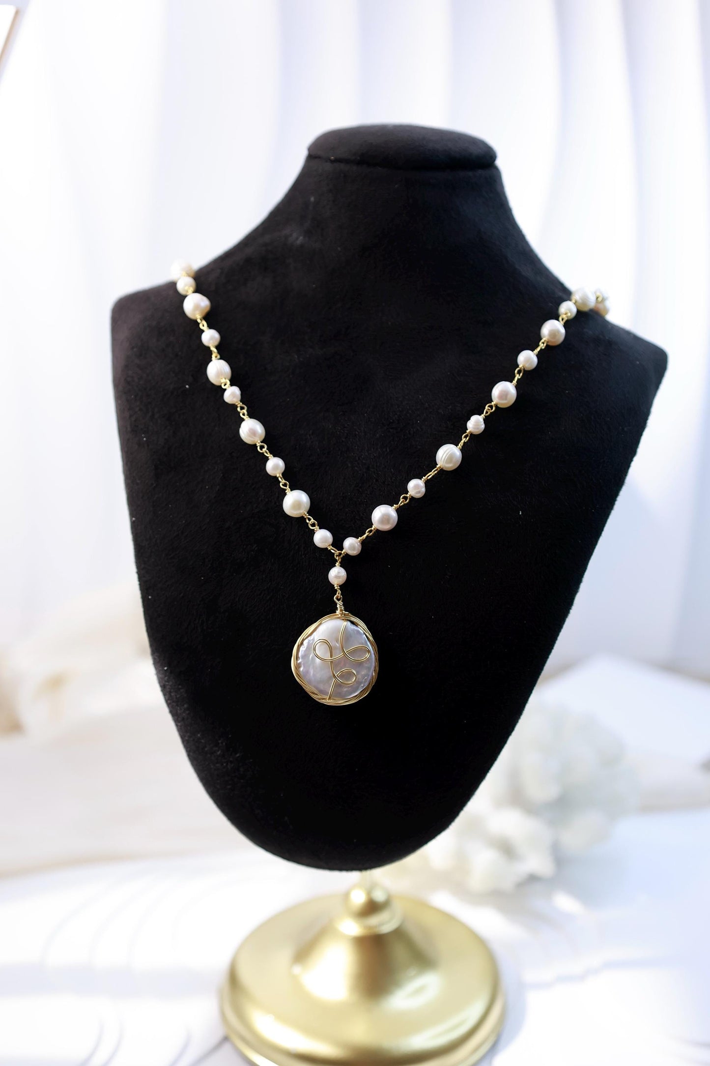Baroque Pearl Pendant Necklace - Crafted with Brass