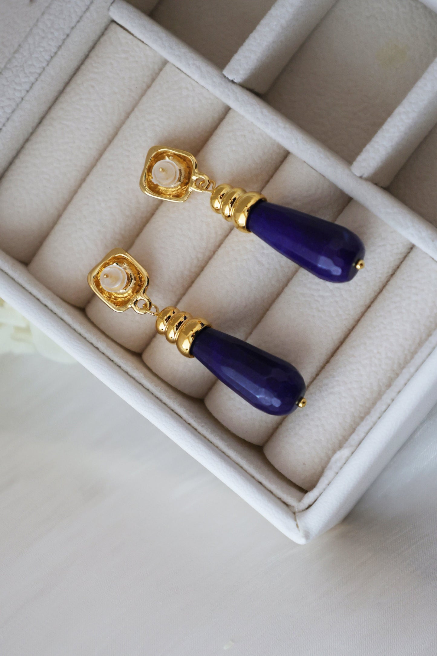 Gold Lapis Lazuli Drop Earrings - Crafted with Brass
