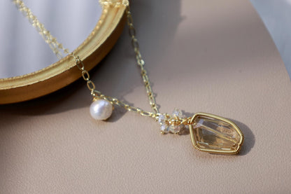 Raw Smoky Quartz & Pearl Hand-Wired Pendant