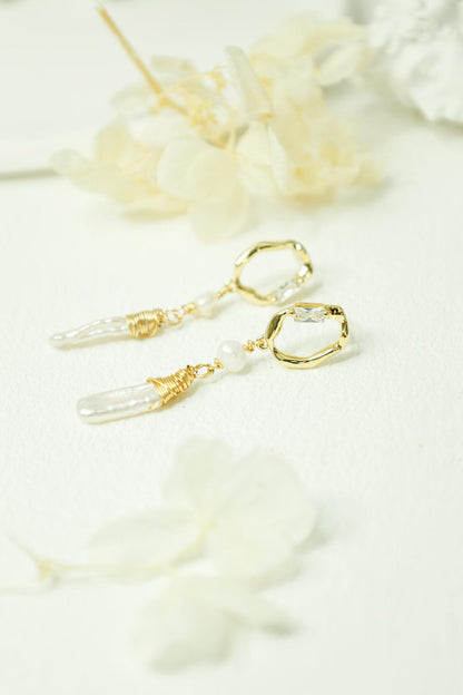 Crystal Point & Baroque Stick Pearl Hoops