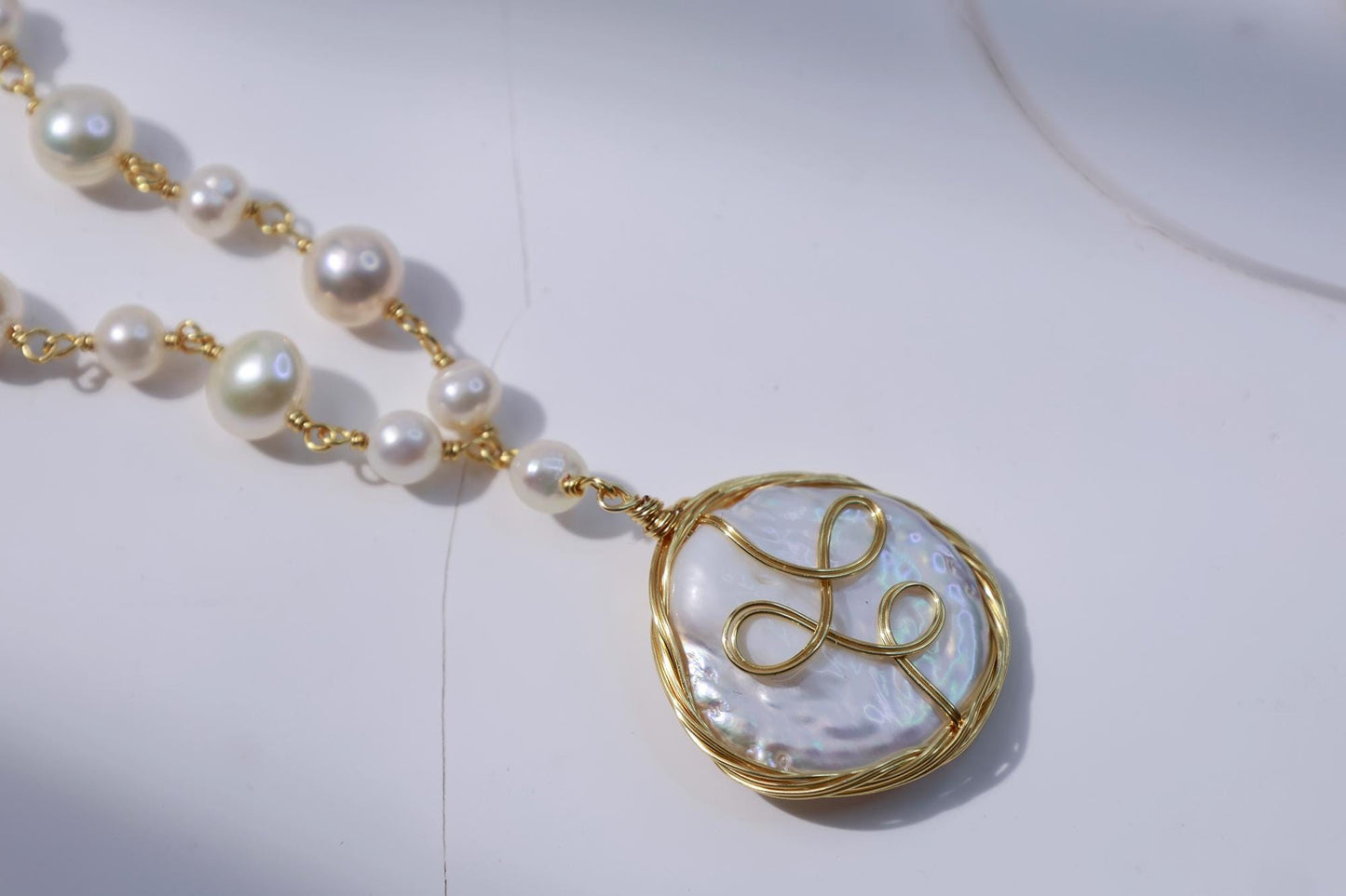 Baroque Pearl Pendant Necklace - Crafted with Brass