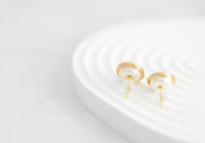 Gold Plated Wire Wrapped Pearl Stud Earrings - Crafted with Copper