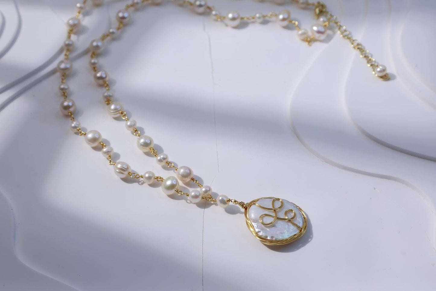 Baroque Pearl Pendant Necklace - Crafted with Brass