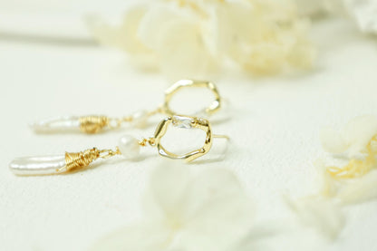 Crystal Point & Baroque Stick Pearl Hoops