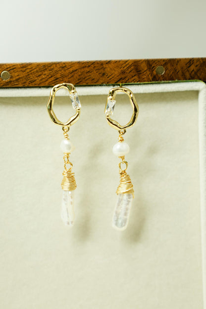 Crystal Point & Baroque Stick Pearl Hoops