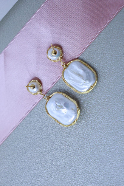 Baroque Pearl Dangle Earrings - Crafted with Brass