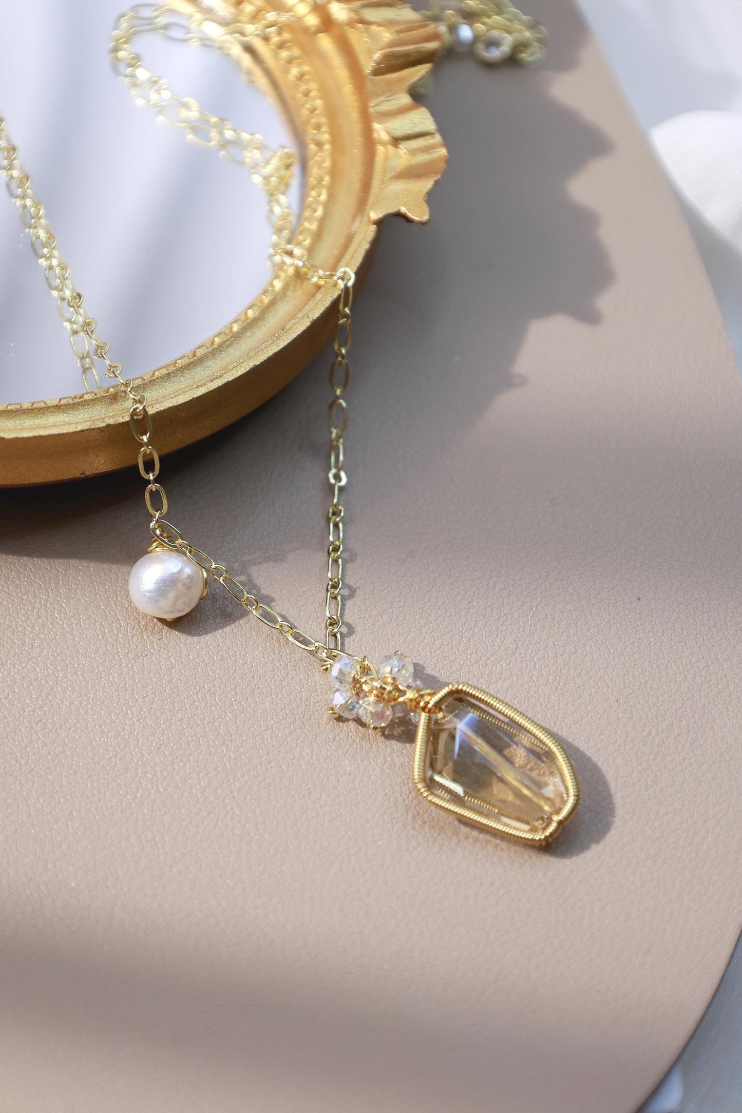 Raw Smoky Quartz & Pearl Hand-Wired Pendant