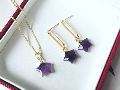Amethyst & Persian Agate Pentagon Dangles