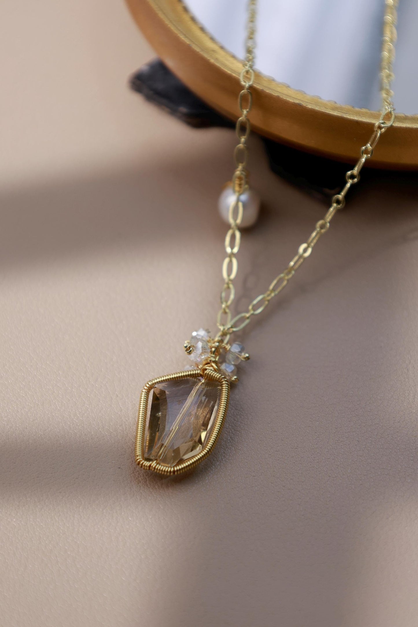 Raw Smoky Quartz & Pearl Hand-Wired Pendant