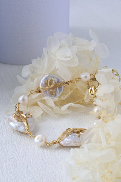 Large Baroque Pearl Wire-Wrapped Bracelet