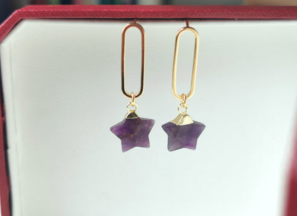Amethyst & Persian Agate Pentagon Dangles
