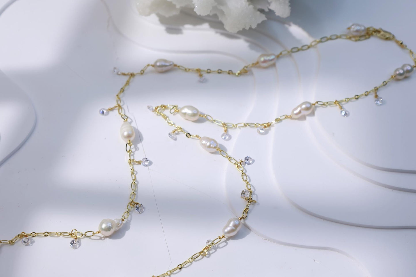 Long Freshwater Pearl Necklace - Crafted with Brass