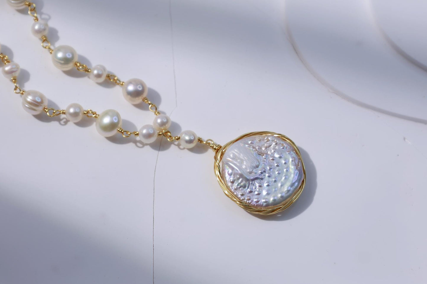 Baroque Pearl Pendant Necklace - Crafted with Brass