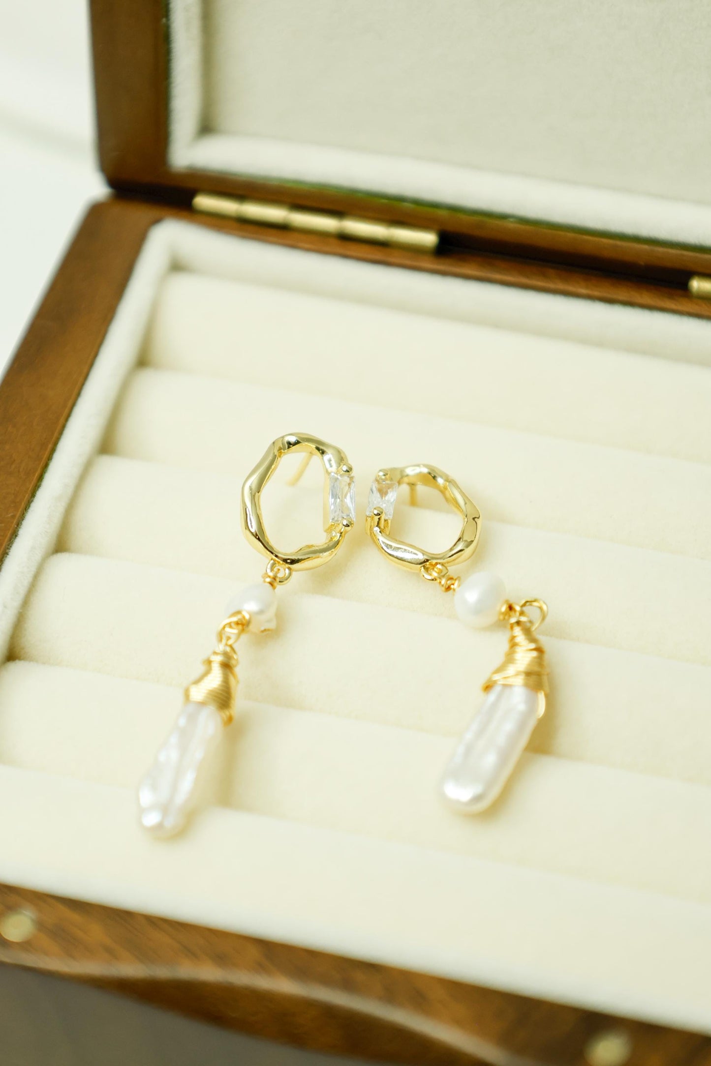 Crystal Point & Baroque Stick Pearl Hoops