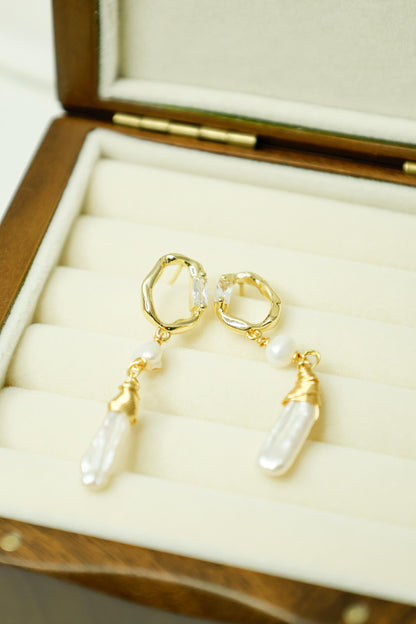 Crystal Point & Baroque Stick Pearl Hoops