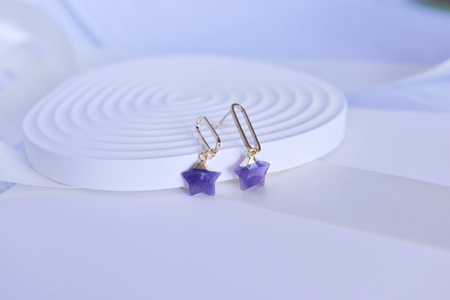 Amethyst & Persian Agate Pentagon Dangles
