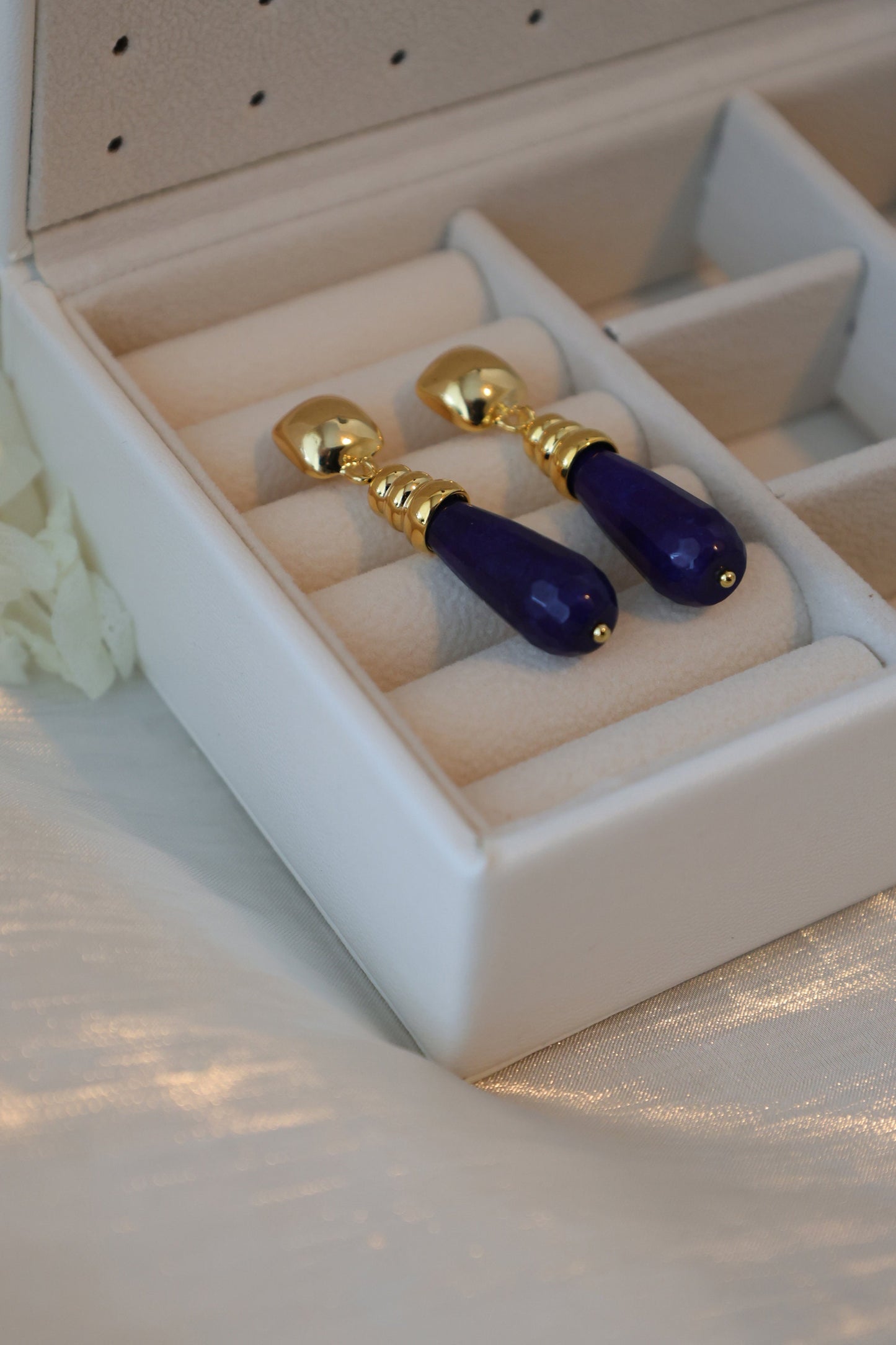 Gold Lapis Lazuli Drop Earrings - Crafted with Brass
