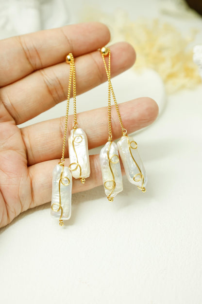 Gold Baroque Pearl Drop Earrings - Crafted with Brass