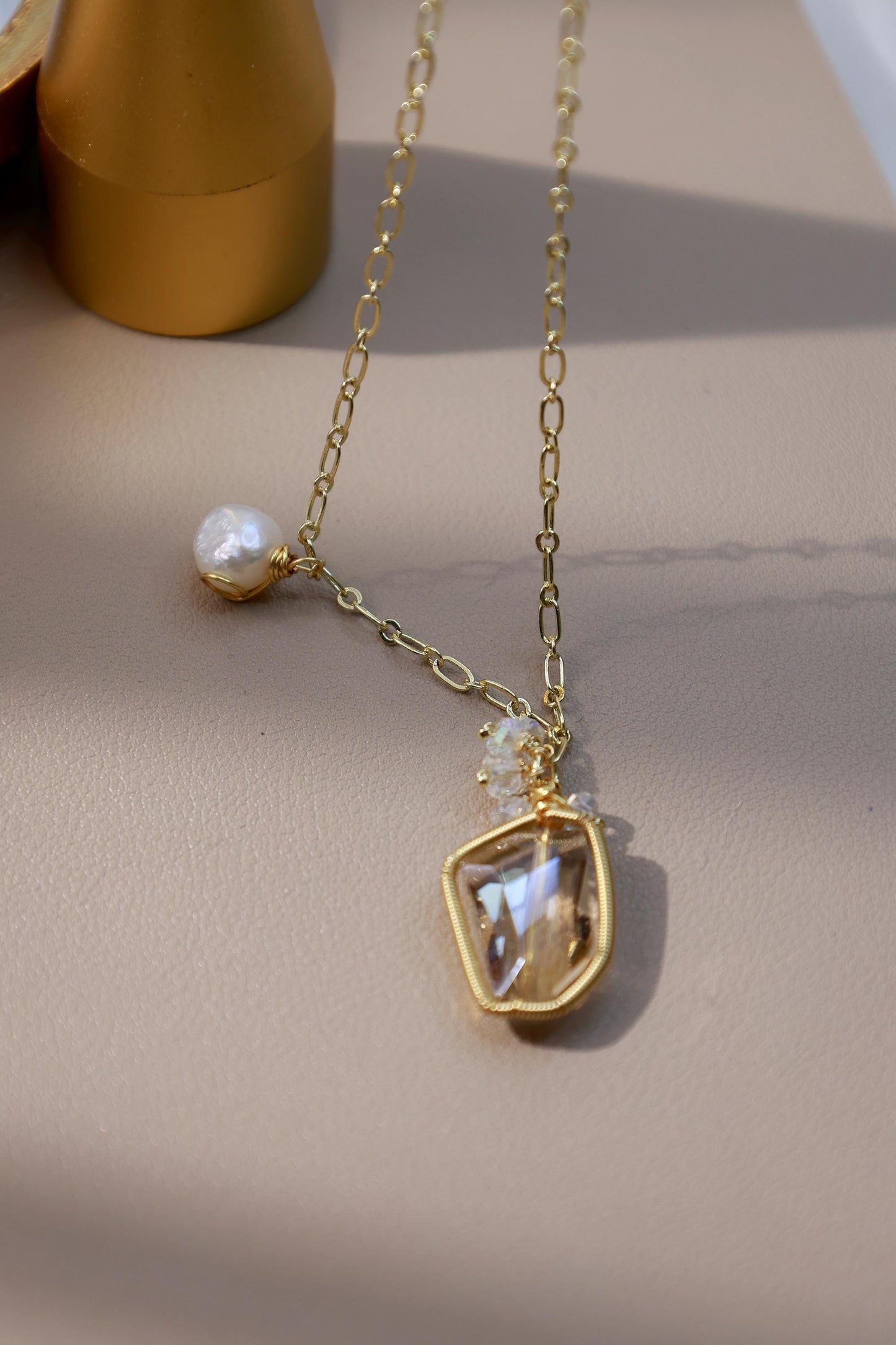 Raw Smoky Quartz & Pearl Hand-Wired Pendant