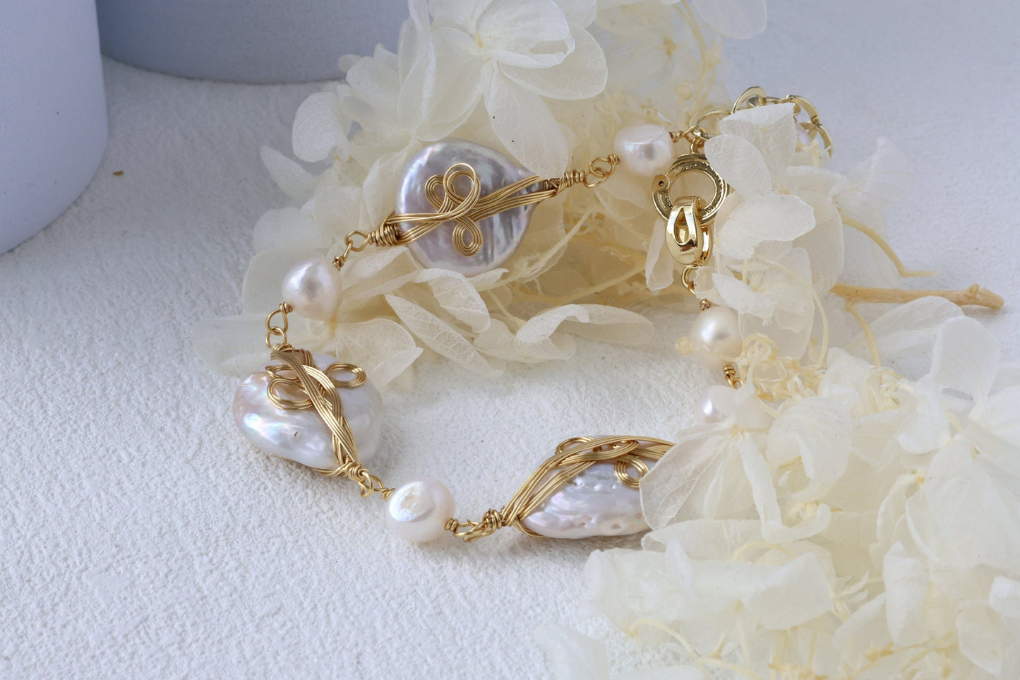 Large Baroque Pearl Wire-Wrapped Bracelet