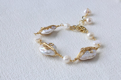 Large Baroque Pearl Wire-Wrapped Bracelet