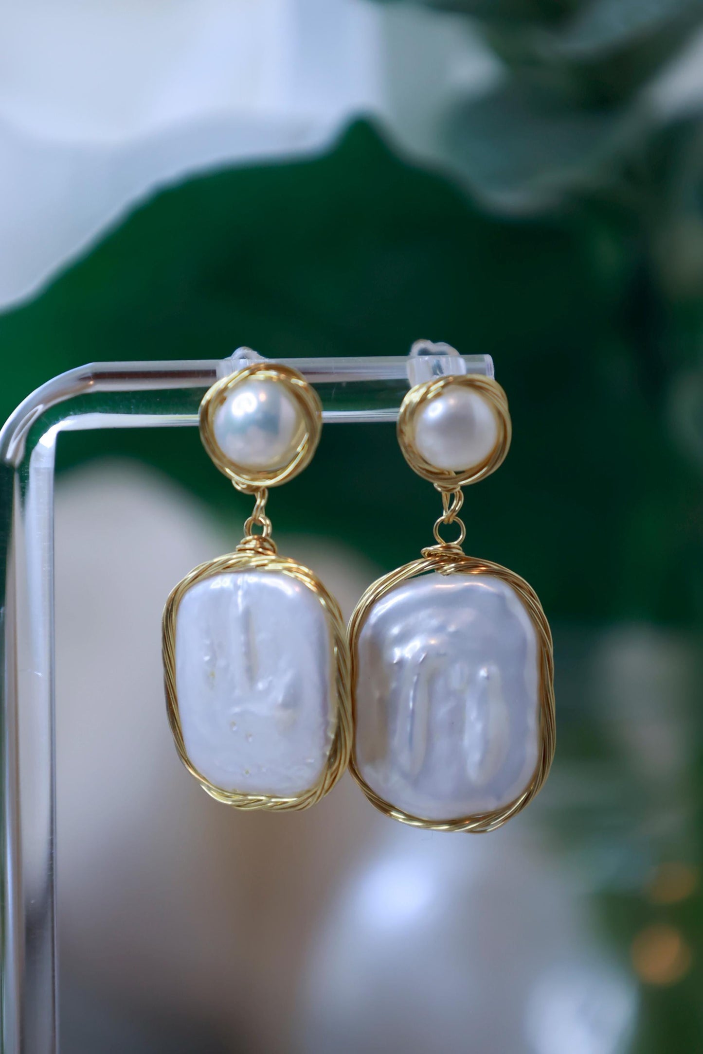 Baroque Pearl Dangle Earrings - Crafted with Brass