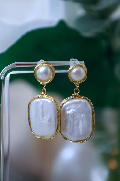 Baroque Pearl Dangle Earrings - Crafted with Brass
