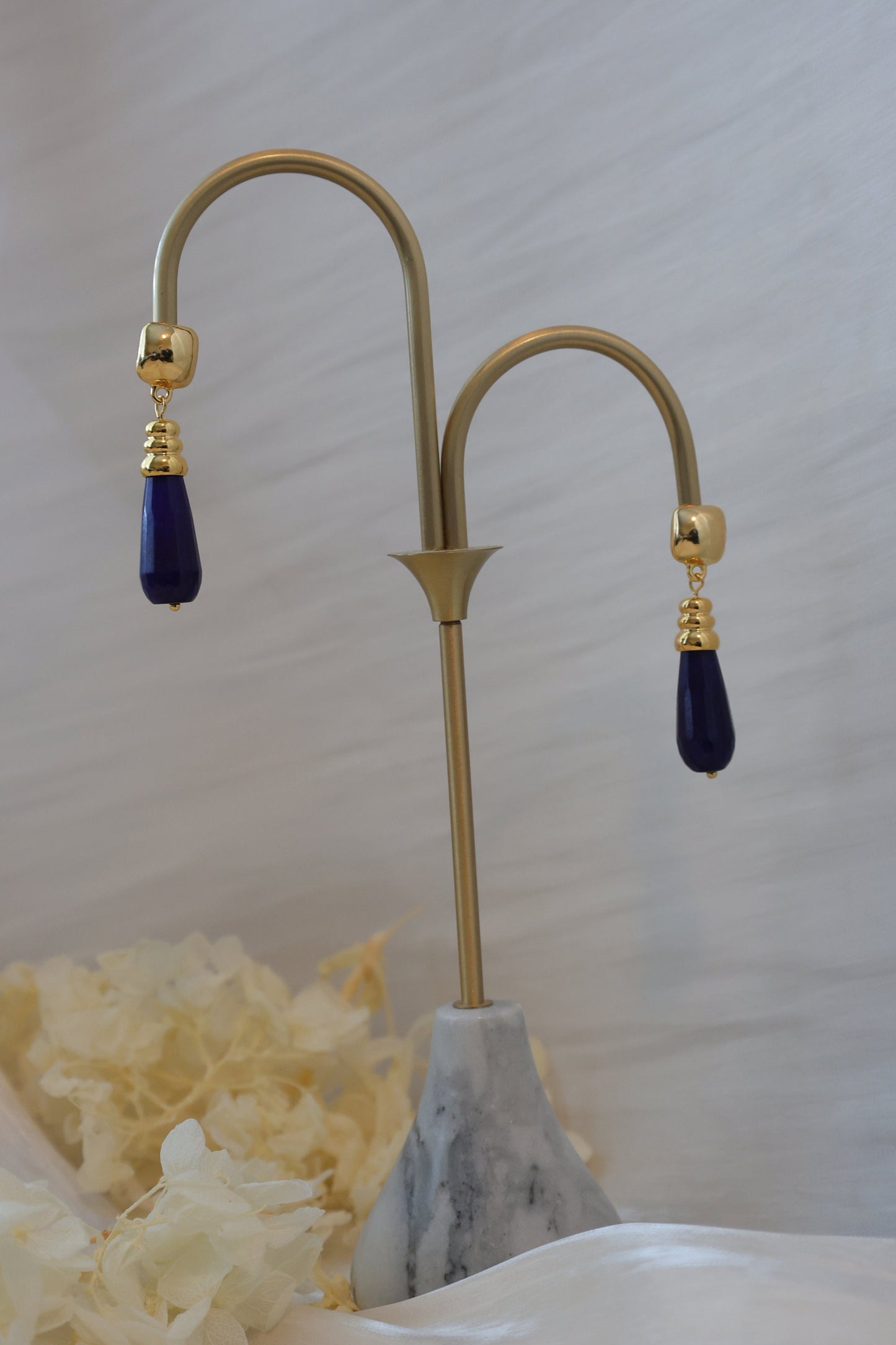 Gold Lapis Lazuli Drop Earrings - Crafted with Brass