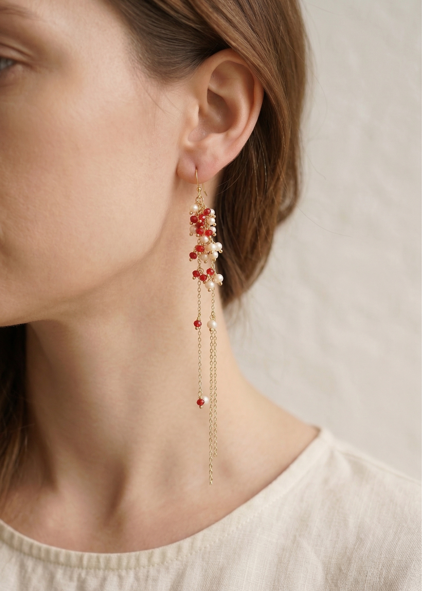 15cm Extra Long Garnet & Pearl Dangles
