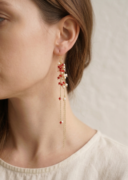 15cm Extra Long Garnet & Pearl Dangles