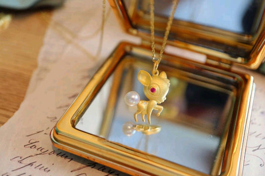 Bambi the deer & Pearl Pendant with Gold Coated Sterling Silver