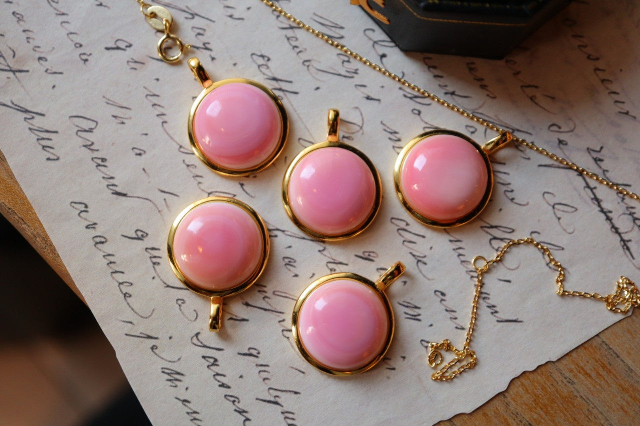 Vintage Pink Queen Conch Pearl Necklace/ Earrings with Sterling Silver