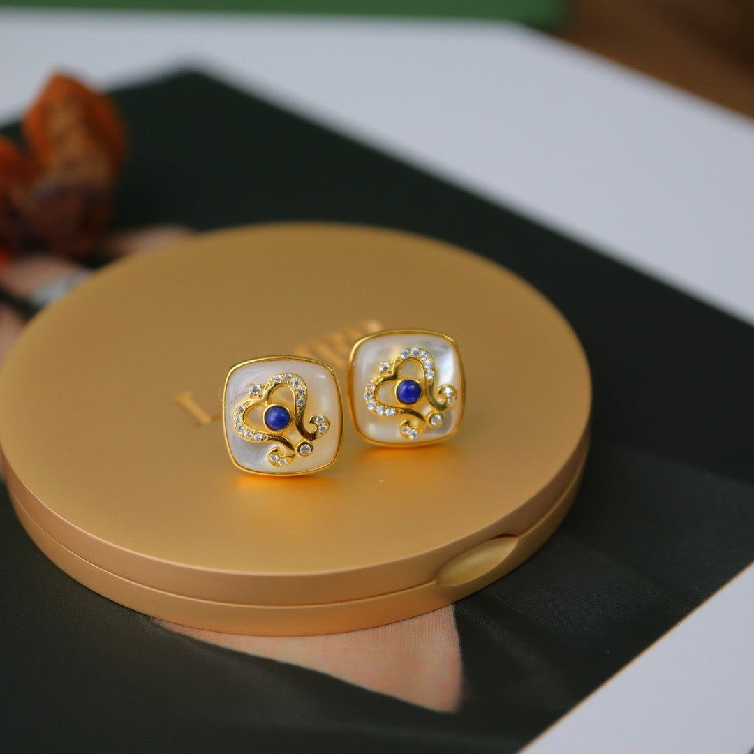 Baroque Lapis lazuli & White Shell Earrings with gold plated Sterling Silver 925