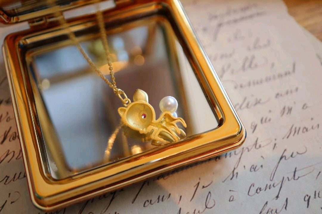 Bambi the deer & Pearl Pendant with Gold Coated Sterling Silver