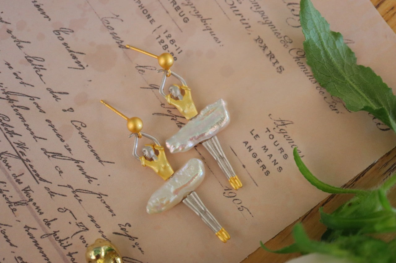 Ballet Dancer Figurine Earrings with Sterling Silver 925