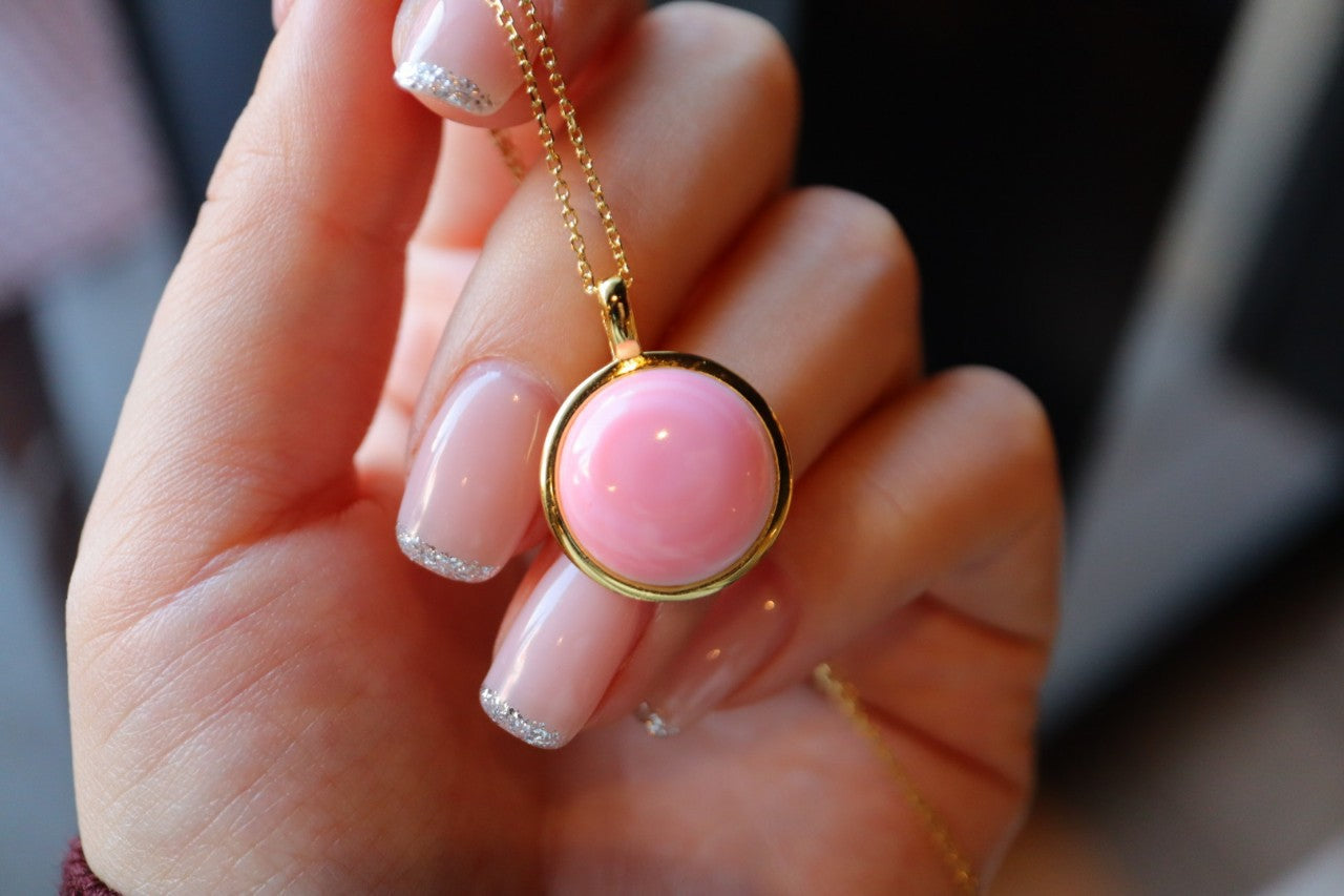 Vintage Pink Queen Conch Pearl Necklace/ Earrings with Sterling Silver