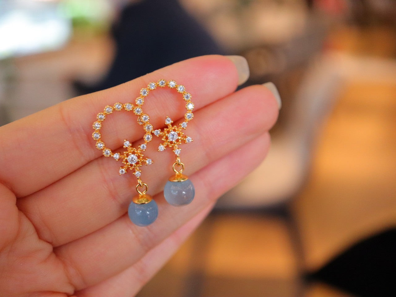 Vintage Aquamarine Earrings with Gold Plated Sterling Silver 925