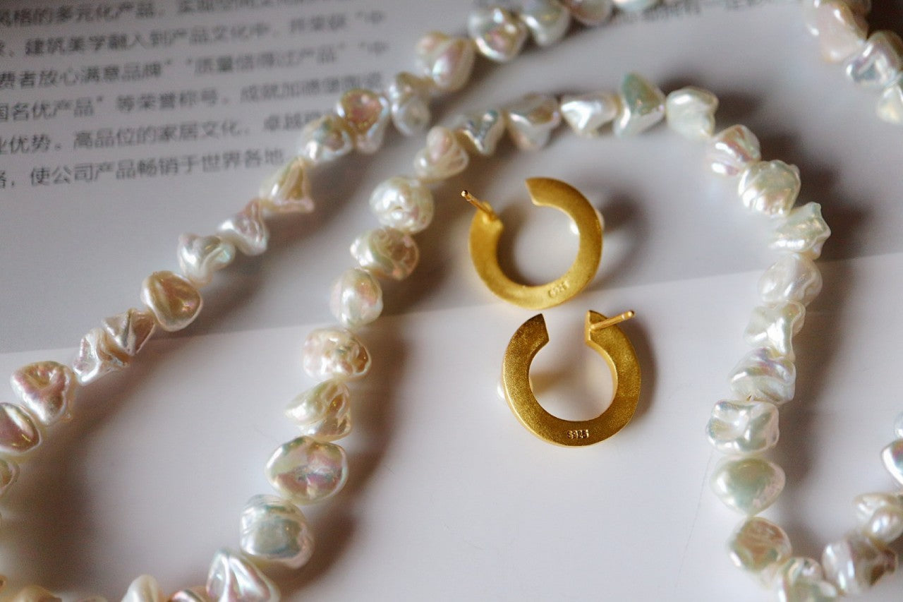 Natural Peals Earrings with Gold Plated Sterling Silver