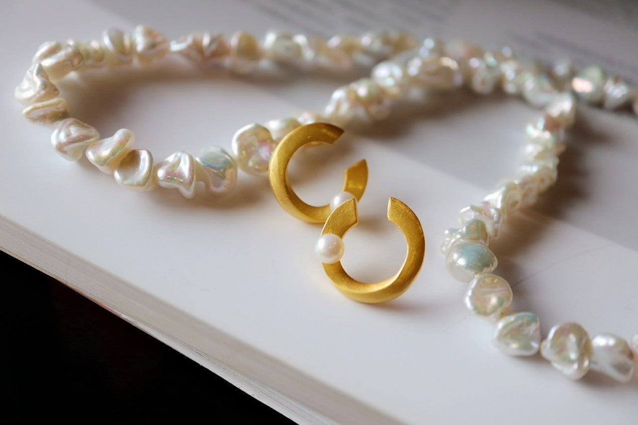 Natural Peals Earrings with Gold Plated Sterling Silver
