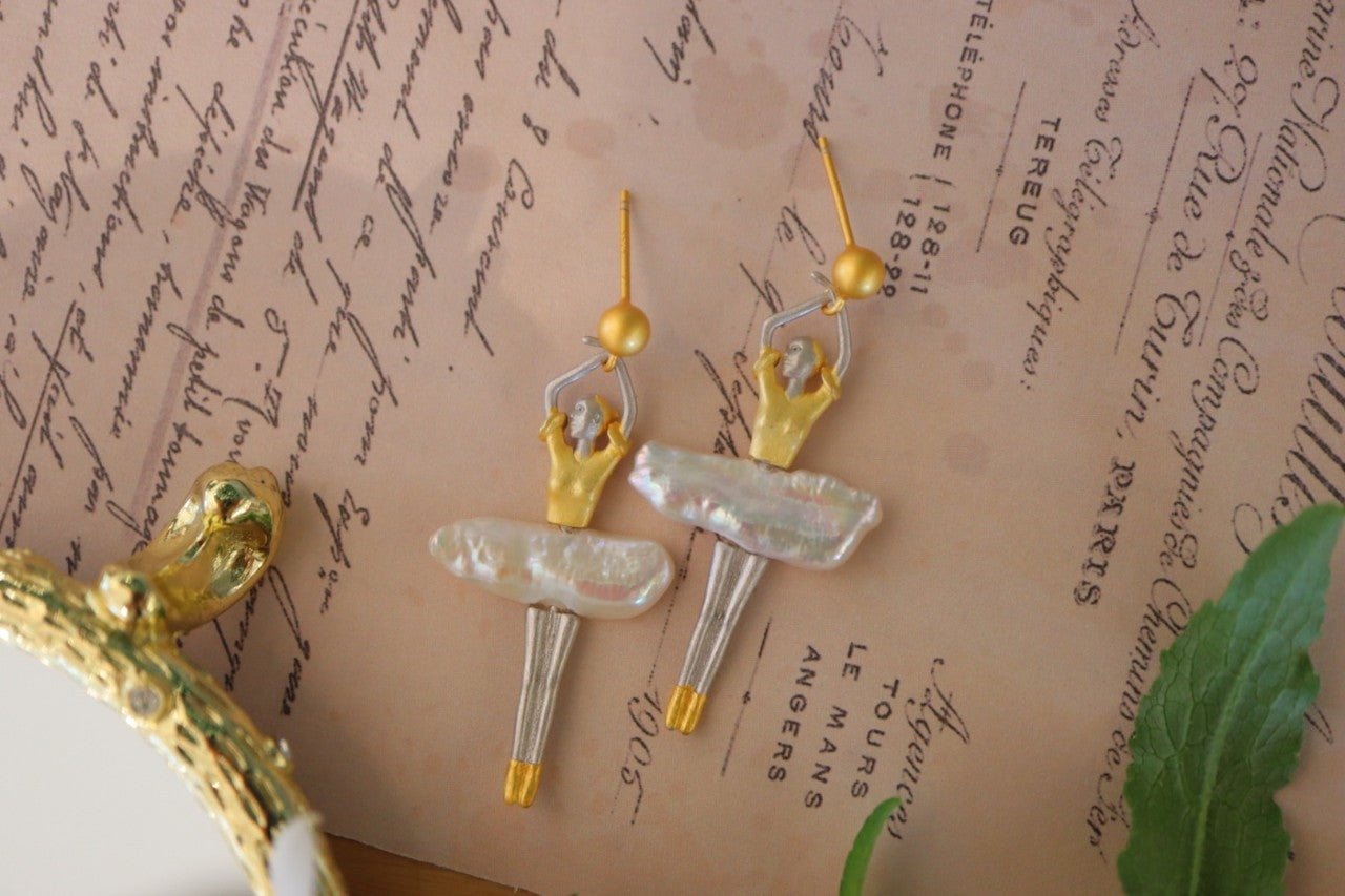 Ballet Dancer Figurine Earrings with Sterling Silver 925