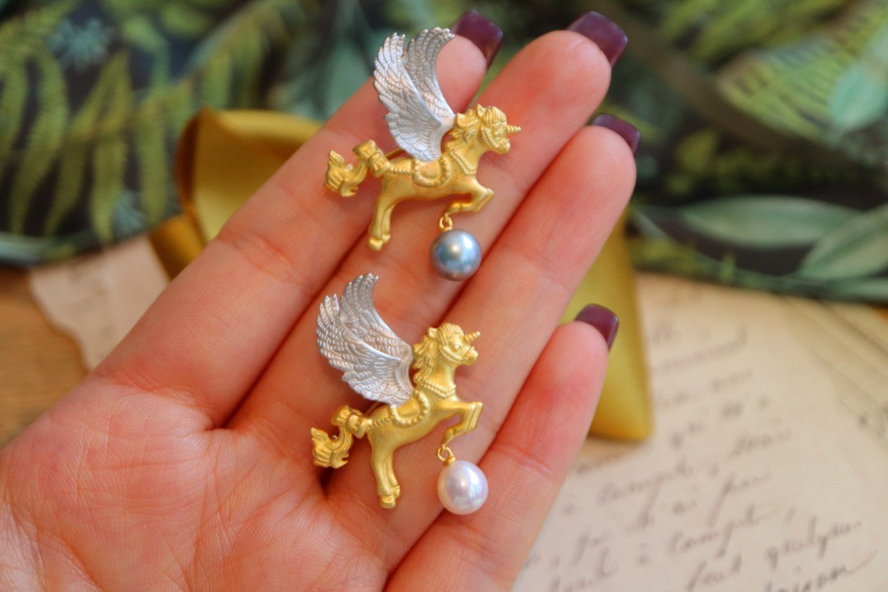 Baroque Flying Horse & Pearl Pendant  with Sterling Silver
