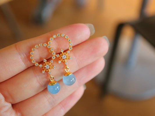 Vintage Aquamarine Earrings with Gold Plated Sterling Silver 925