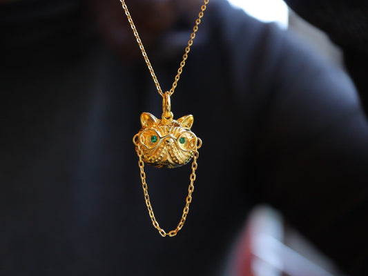 Doctor Cat Necklace /Brooch /Ring with Gold Plated Sterling Silver 925
