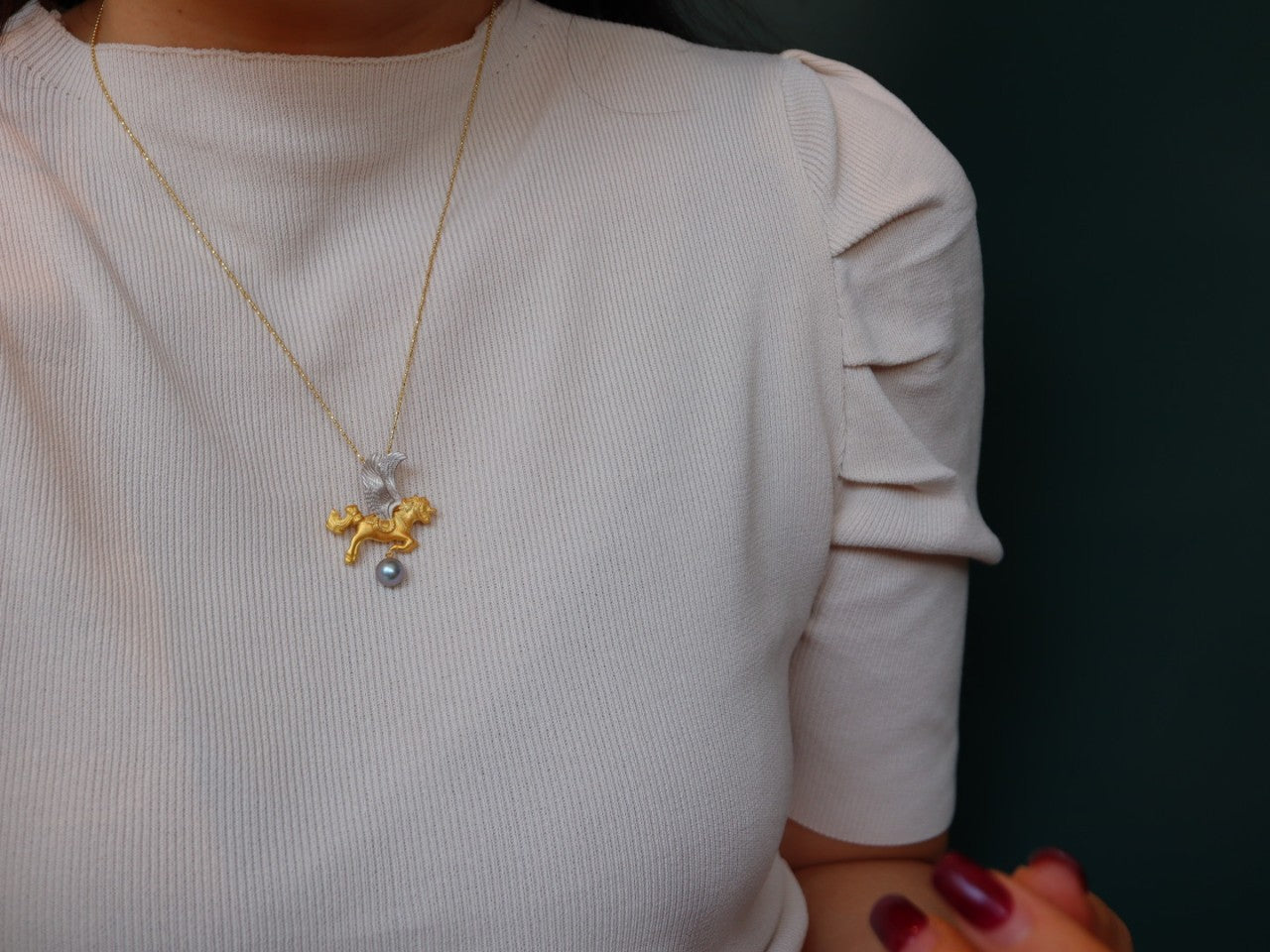 Baroque Flying Horse & Pearl Pendant  with Sterling Silver