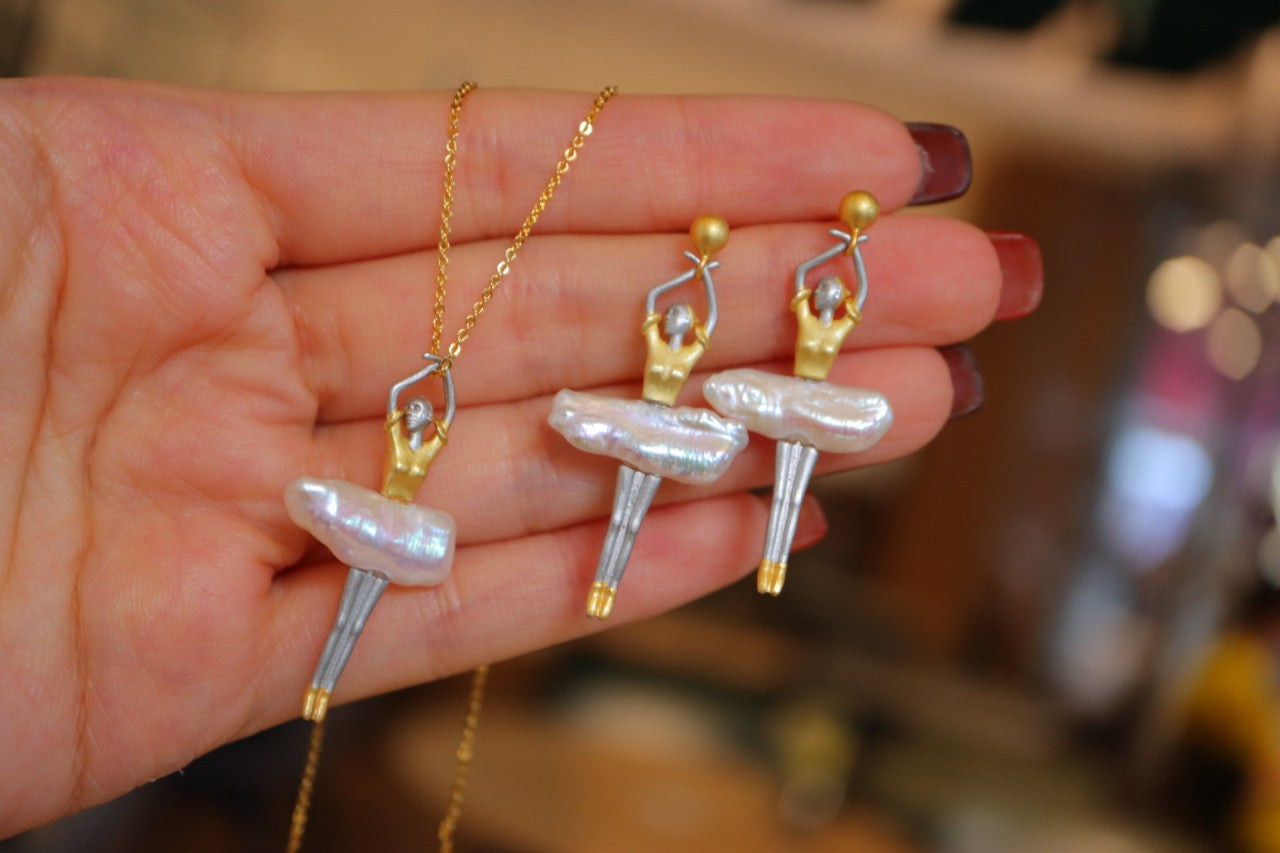 Ballet Dancer Figurine Earrings with Sterling Silver 925