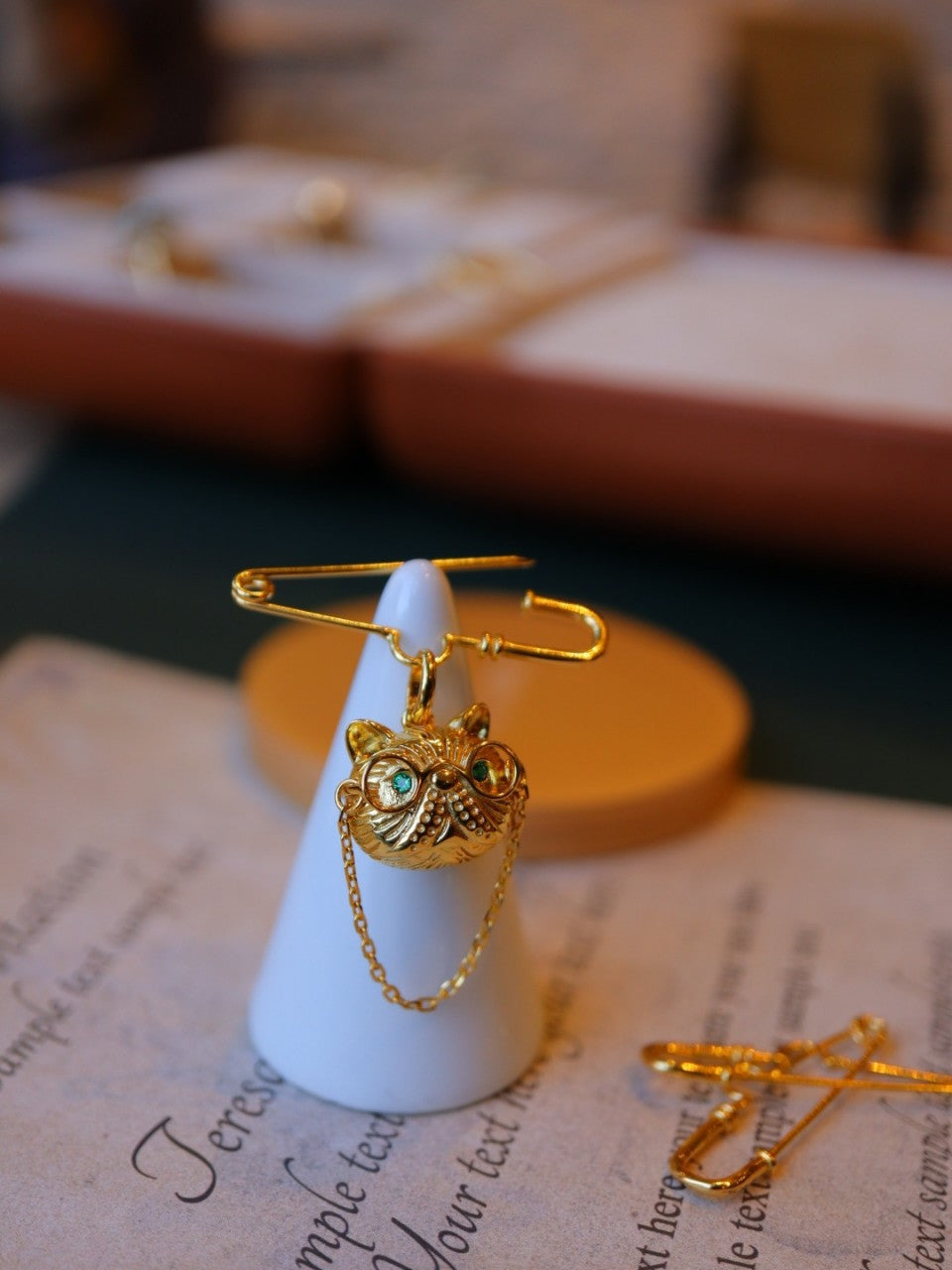 Doctor Cat Necklace /Brooch /Ring with Gold Plated Sterling Silver 925