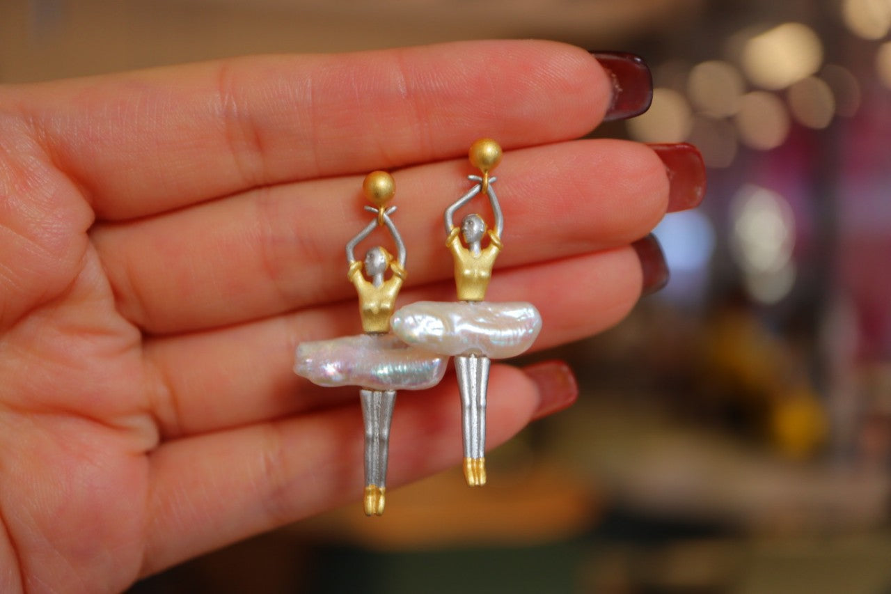 Ballet Dancer Figurine Earrings with Sterling Silver 925