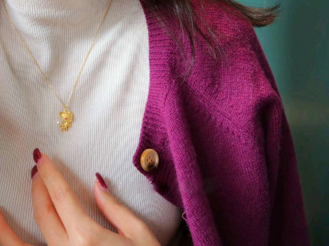 Bambi the deer & Pearl Pendant with Gold Coated Sterling Silver